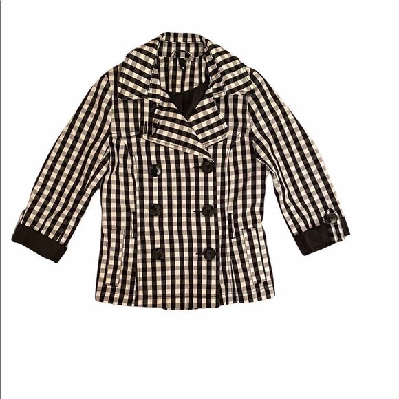 Divided Blazer Women’s Size 4 Black White Gingham Double Breasted Jacket - Picture 1 of 6